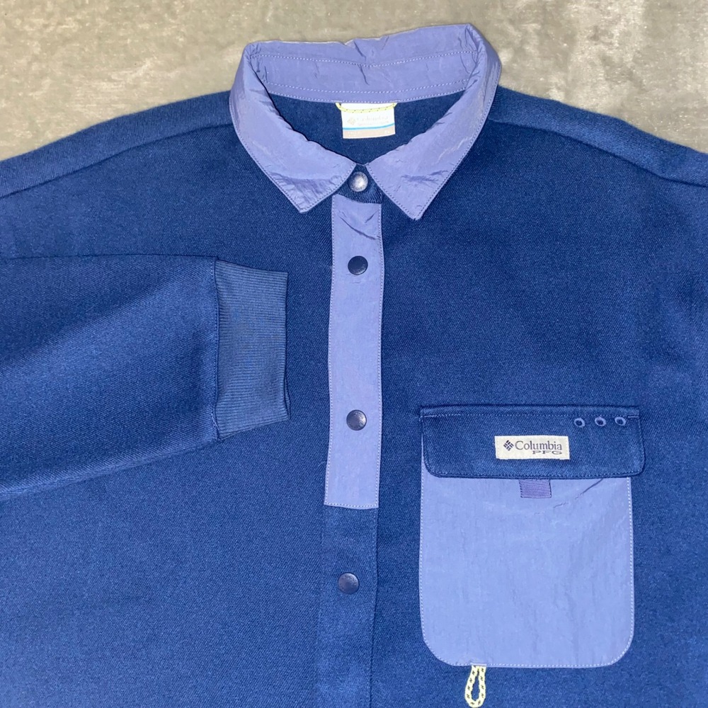 Columbia PFG Open‎ Water Shirt Jacket Women's XL Blue Snap Front NWT